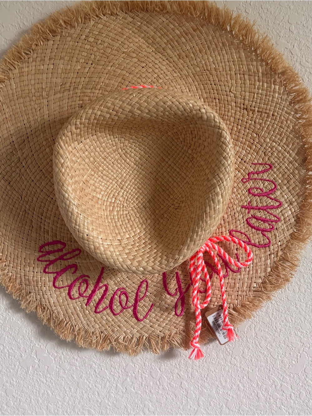 NWT Fuchsia Alcohol You Later Raffia Straw Sun Hat Beach Vacation